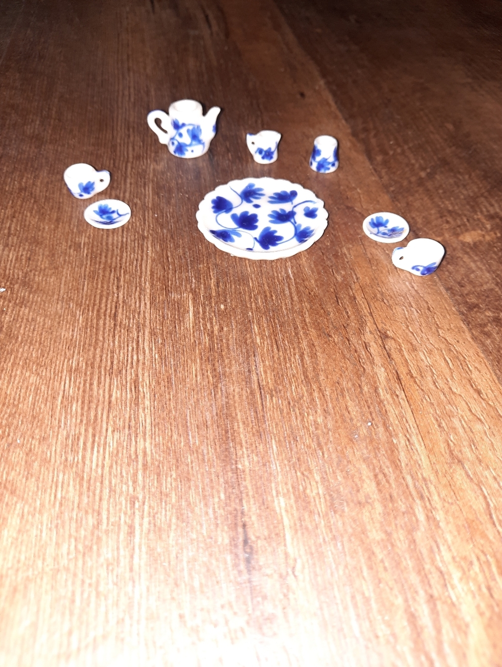 Mini White Porcelain Tea Set with Blue Floral Design